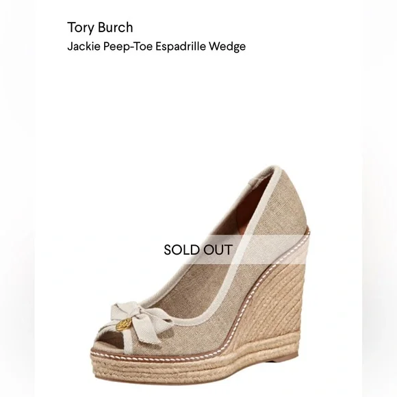 Tory Burch Jackie canvas peep toe wedge espadrille heels 9.5 M - Picture 2 of 14